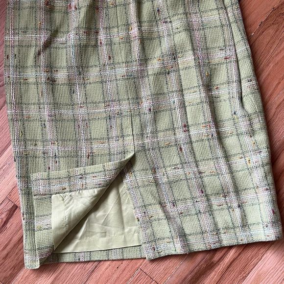 vtg 80s Carlisle lime green plaid wool blend skirt size 8 boucle straight lined - Picture 7 of 7